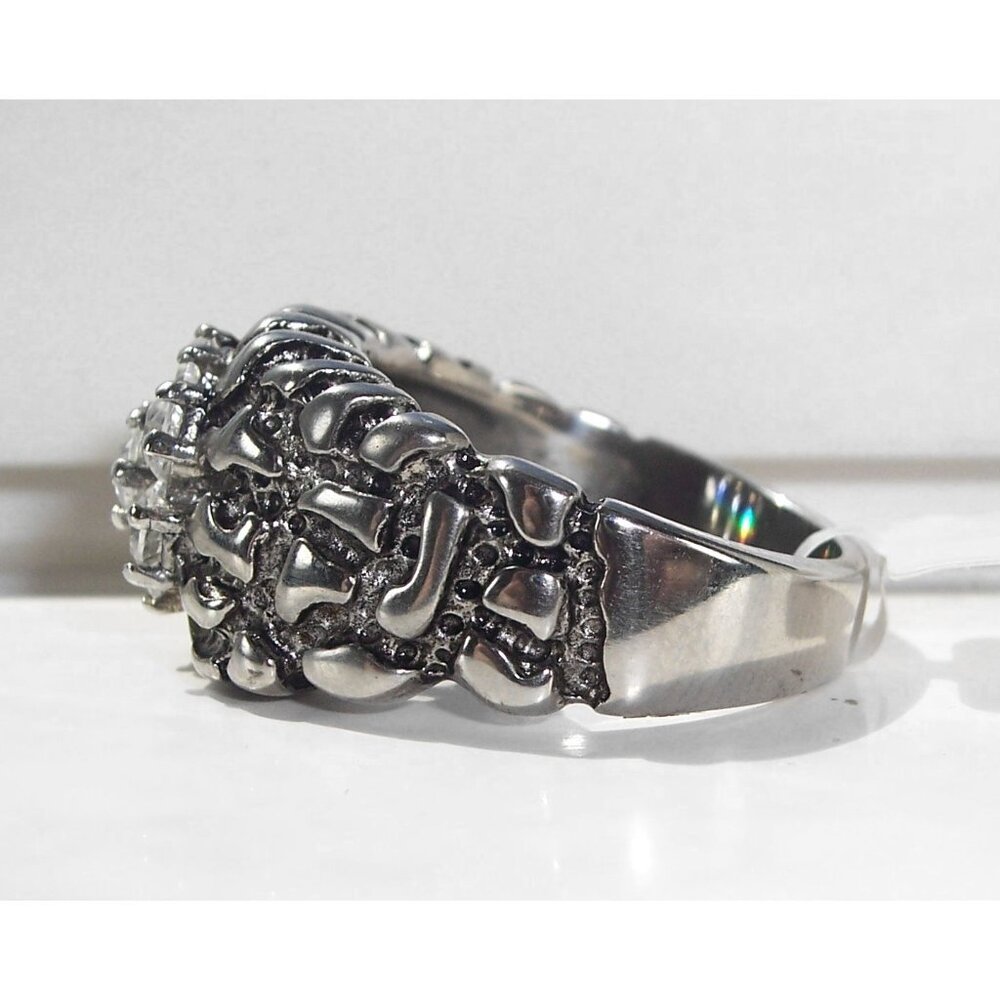 Men's Cubic Zirconia Nugget Ring 7 Stone Cluster Stainless Steel High Polished - Picture 8 of 15